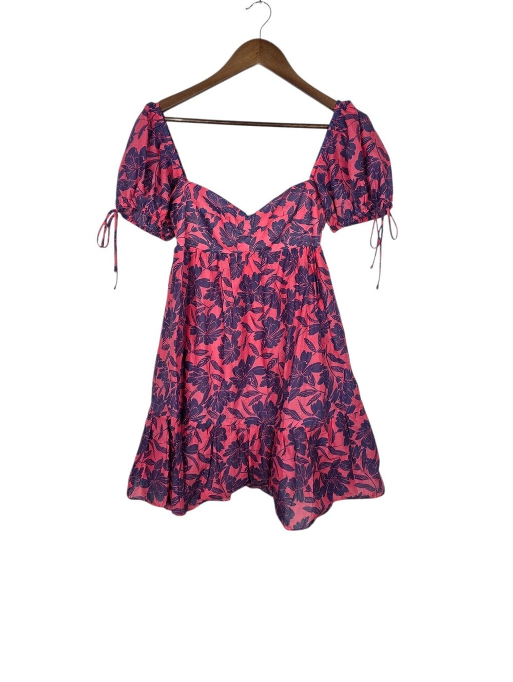Olivaceous Floral Babydoll Mini Dress Puff‎ Sleeve Cottagecore Fairycore Pink S